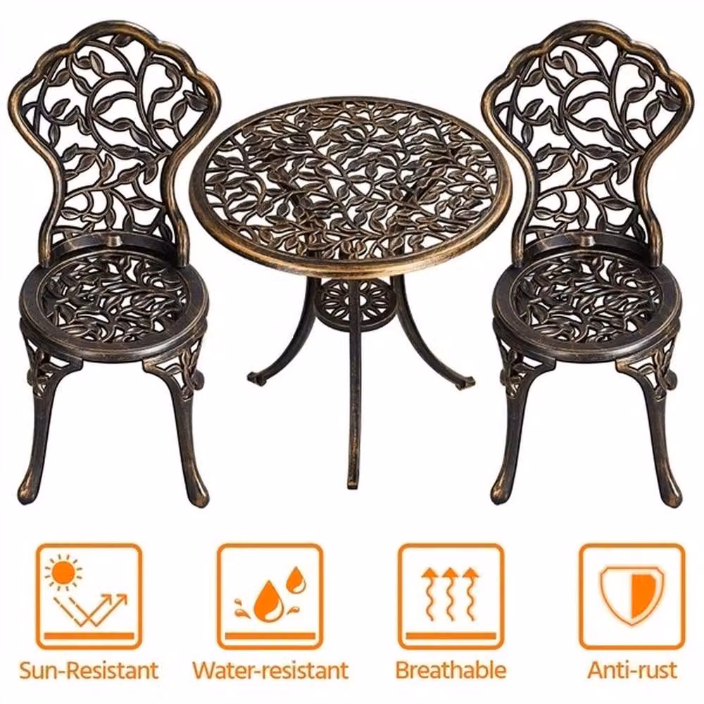 KORVIXA 3 Piece Antique Bronze Metal Bistro Dining Set for Terrace or Balcony, W/D: 100 x 100 cm – 4