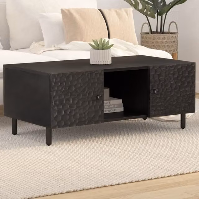Berkfield Home Black Mango Wood Coffee Table W: 100 cm, D: 54 cm, H: 40 cm