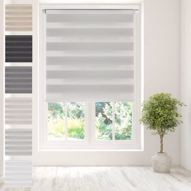 Caecus Day Night Zebra Duo Roller Blind in Grey Striped Textile, W: 160 cm, H: 160 cm