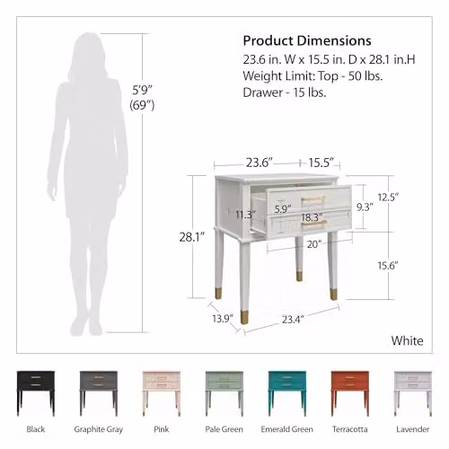 DHP Furniture Westerleigh End and Side Table, Grey, D/W/H: 40 x 60 x 72 cm – 3