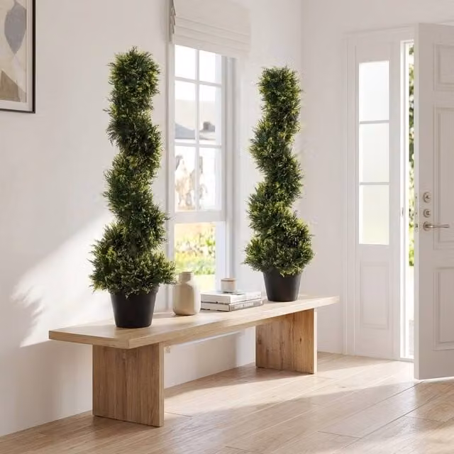 STILVORA Set of 2 Green Artificial Spiral Topiary Trees, Height: 90 cm – 1