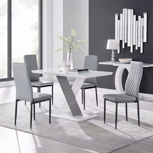 FurnitureboxUK Monza 4 White and Grey Dining Table with 4 Milan Black Leg Chairs