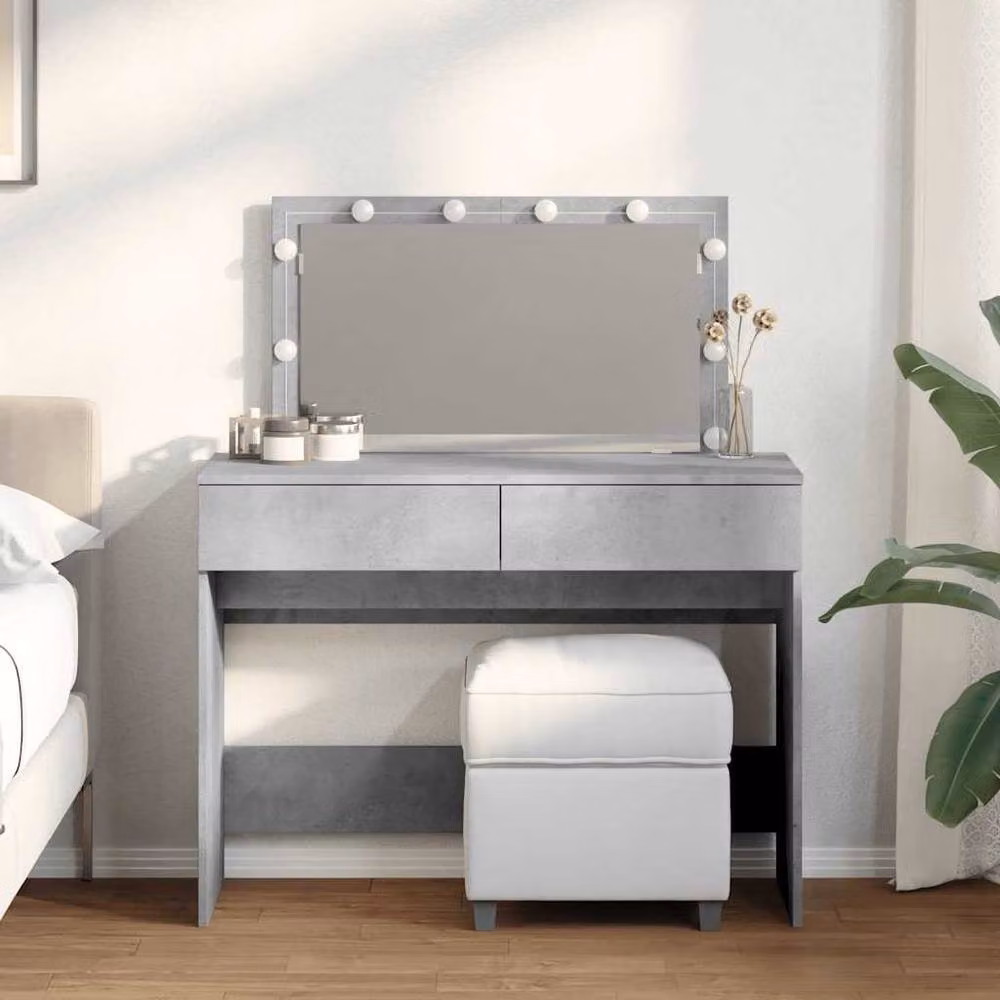 Berkfield Home Beautiful Dressing Table with Hollywood LED in Concrete Grey, W/D/H: 100 x 40 x 120 cm – 2