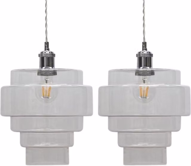 First Choice Lighting Benson Set of 2 Modern 5 Tier Easy Fit Pendant Lightshades in Transparent Glass