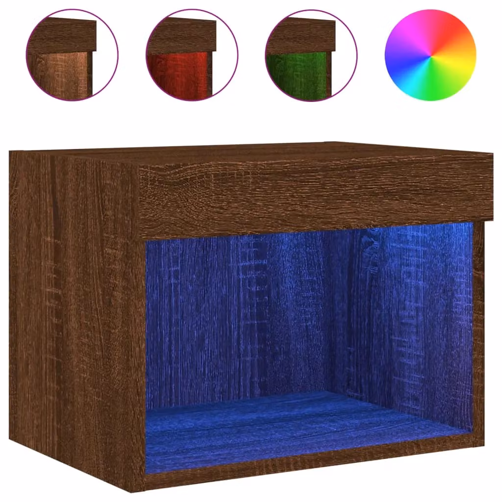 Berkfield Home Set of 2 Wall-Mounted Bedside Cabinets with Integrated LED Lights in Brown Oak – 3