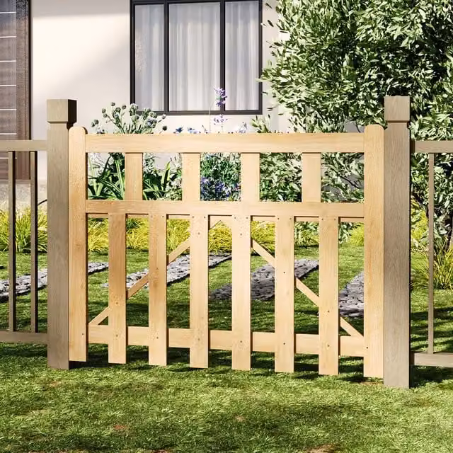 Livingandhome Yellow Spruce Wood Weather-Resistant Garden Fence Gate, W: 120 cm, H: 90 cm