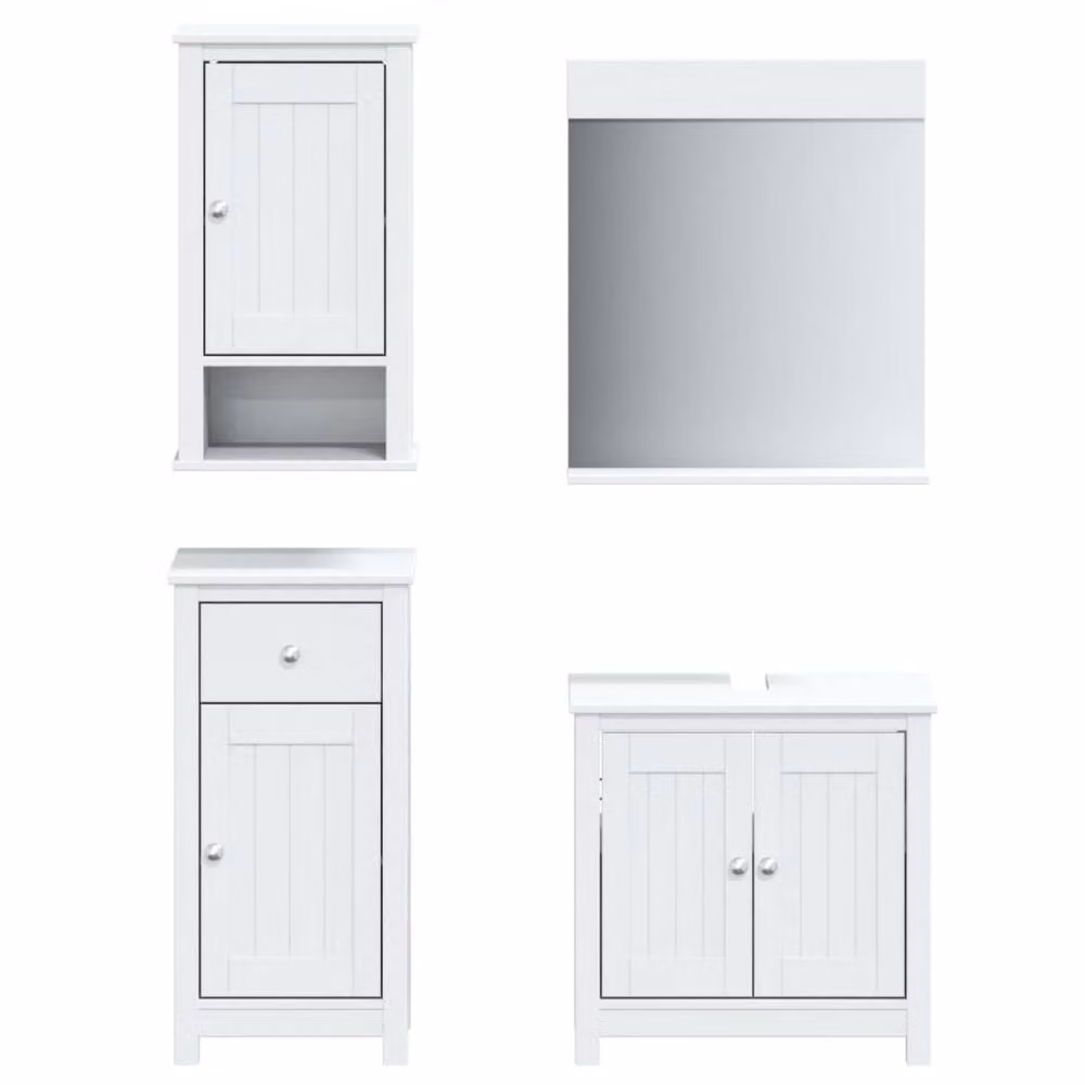 Berkfield Home BERG 4 Piece White Rustic Solid Wood Pine Bathroom Furniture Set – 2