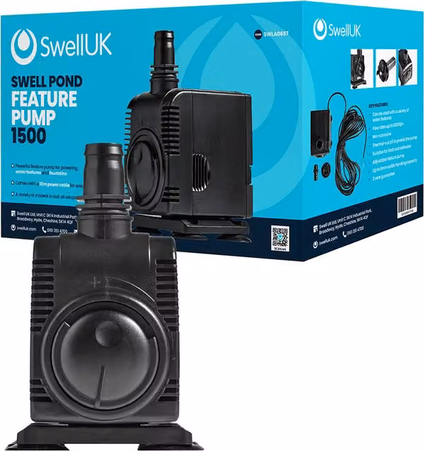 Swell UK Black Fountain Pond Feature Pump, 25W, Diameter: 9 cm