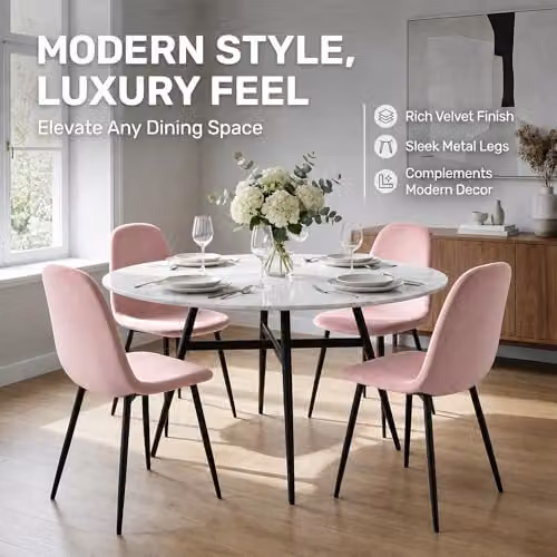 Bravich LTD Ron Velvet Dining Chair in Pink with Metal Legs – 5