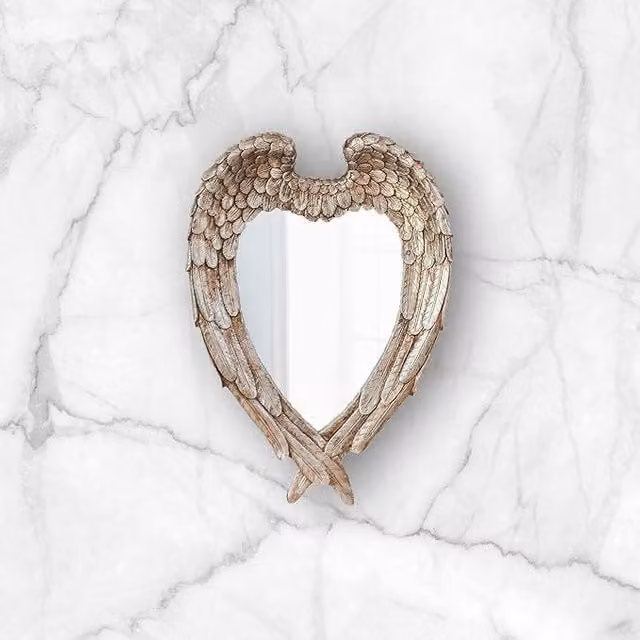 Marco Paul Feather Heart Small Abstract Hanging Wall Mirror in Silver