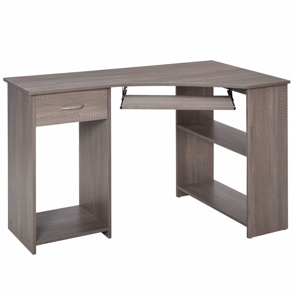 Rolipo L-Shaped Corner Computer Desk with Keyboard Tray, Drawer and CPU Stand in Grey – 2