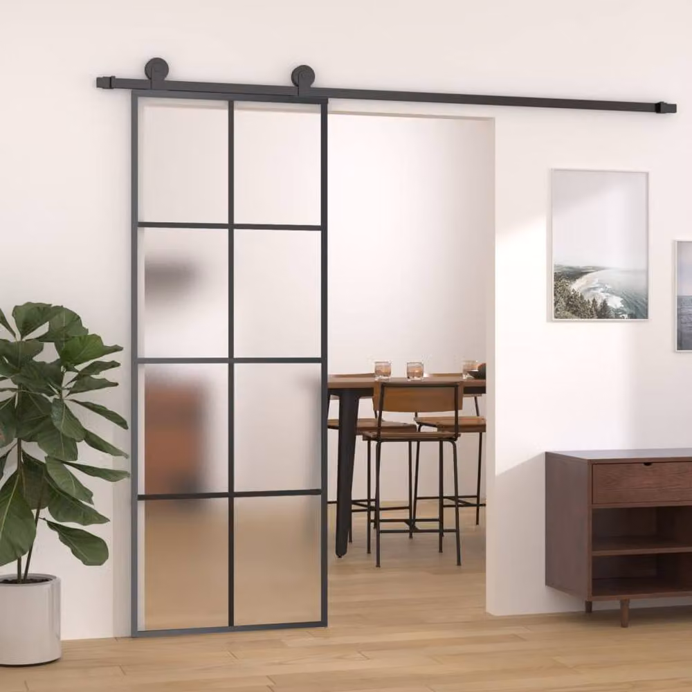 Berkfield Home Sliding Door with Hardware Set, Black ESG Glass and Aluminium, W: 76 cm, H: 205 cm – 2