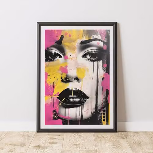 60 Second Makeover Pink and Yellow Pop Art Face Poster, A3