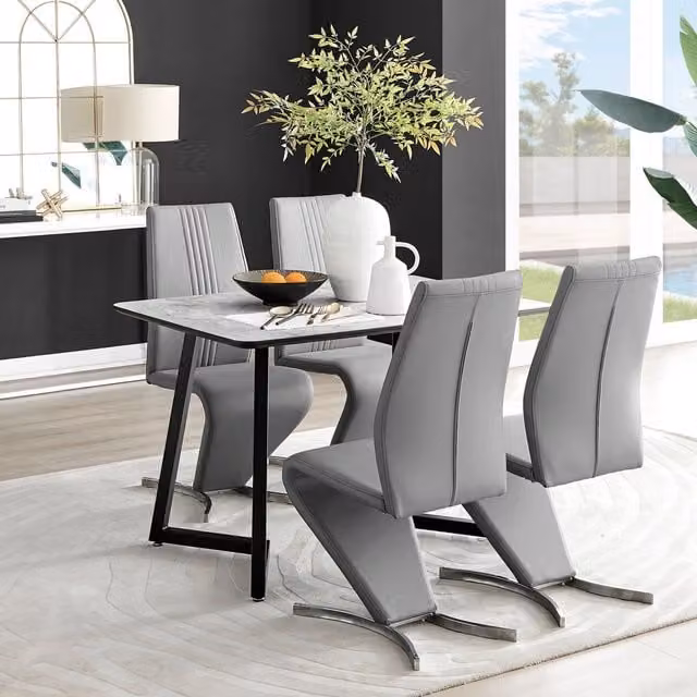 FurnitureboxUK Carson White Marble Effect Dining Table and 4 Willow Chairs in Grey – 1