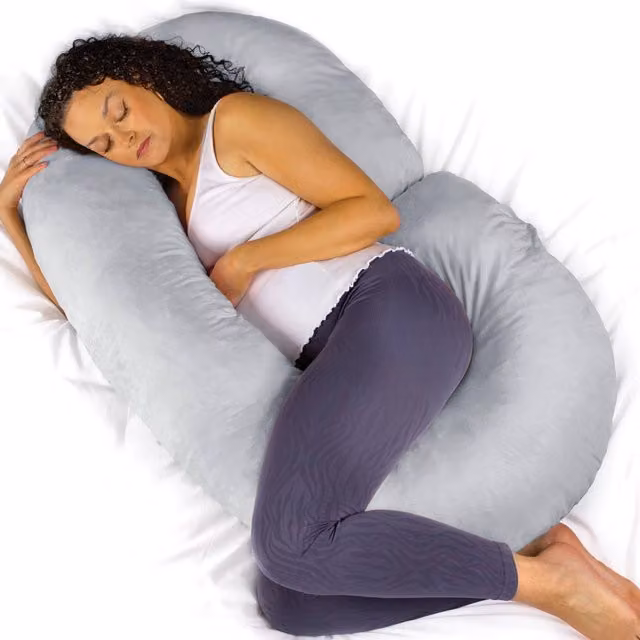 Aamira Light Grey C Shape Memory Foam Pregnancy Maternity Pillow, W/D/H: 140 x 65 x 20 cm