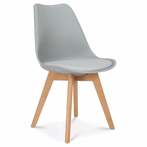 Bravich Rocco Modern Dining Chair with Synthetic Leather Cushion Pad in Silver Grey with Beech Wood Legs – 1