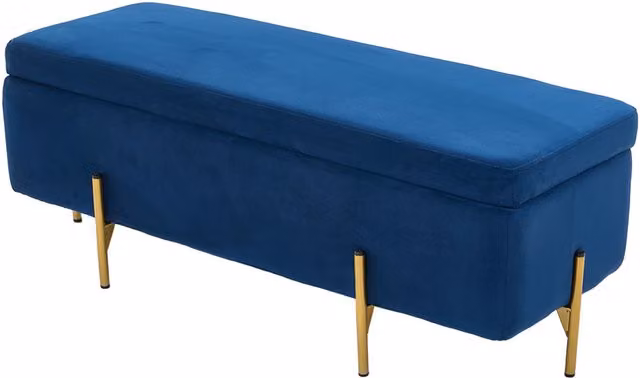 Livingandhome Blue Velvet Upholstered Storage Bench with Gold Metal Legs
