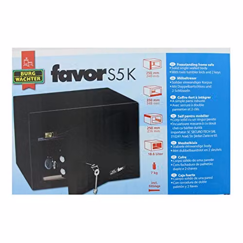 Burg-Wächter FAVOR S 5 K Home Safe, Black, H x W x D: 25.0 x 35.0 x 25.0 cm – 4