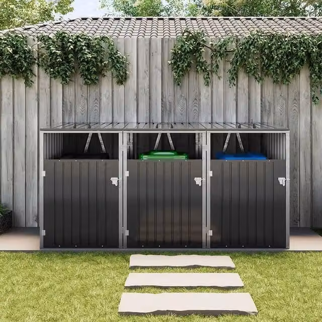 NESTLUNE Black Metal Triple Wheelie Bin Storage Cover