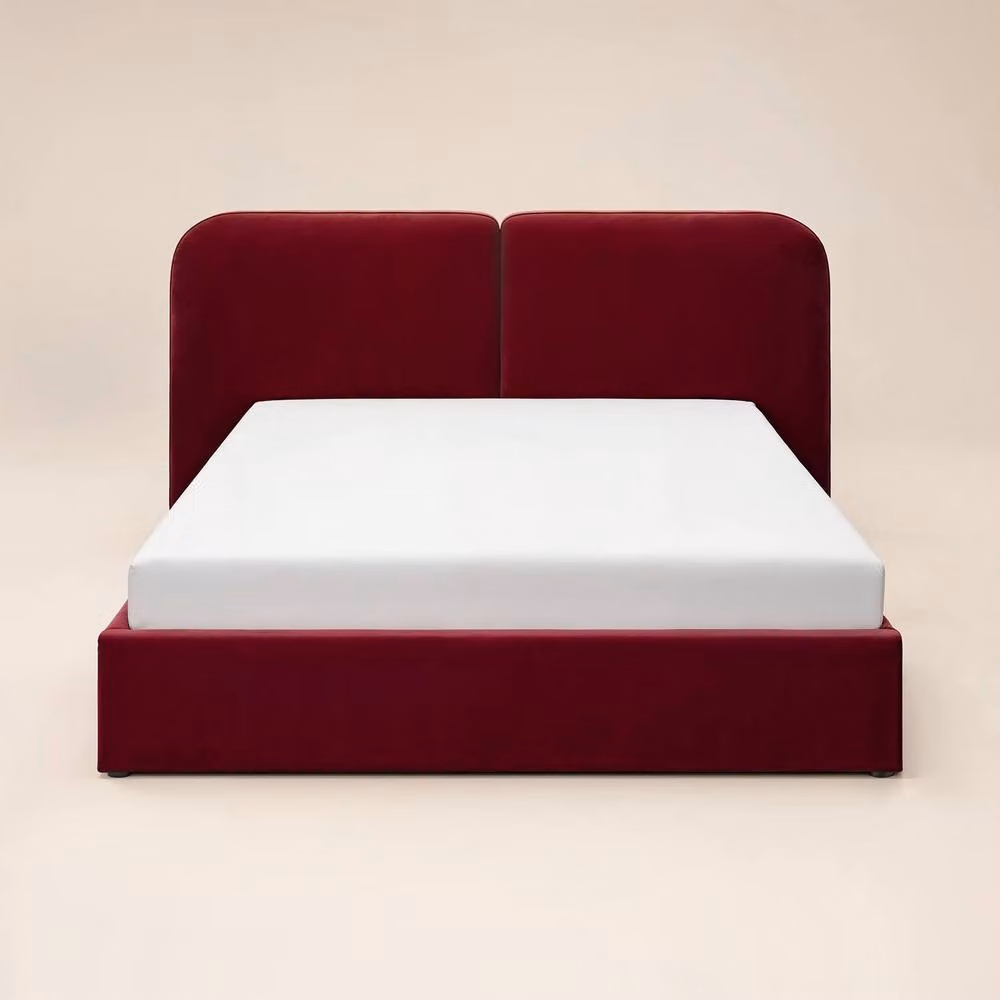 Solace+Co Lena Velvet Ottoman Bed Burgundy W/D/H: 140 x 200 x 94 cm – 3