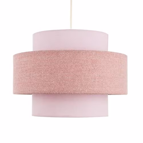 Happy Homewares Pink Herringbone Linen and Cotton Triple Tier Pendant Lamp Shade, W: 20 cm, H: 30 cm