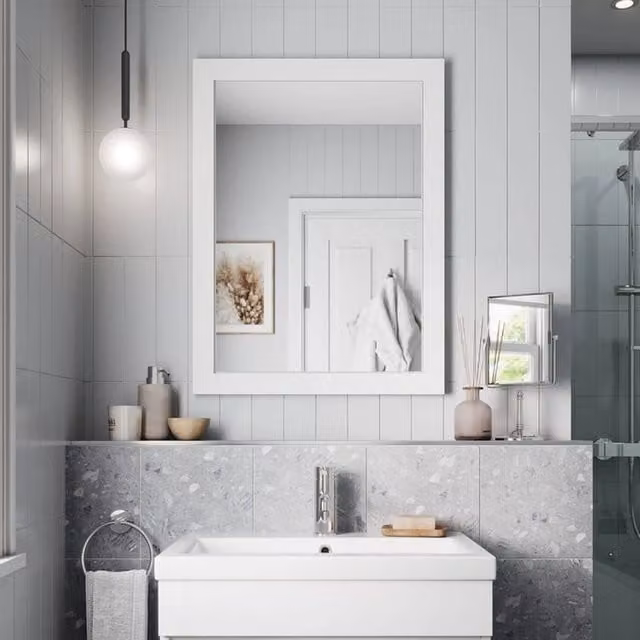 Bathwell Minimalist Rectangular Framed Wall Mirror in White