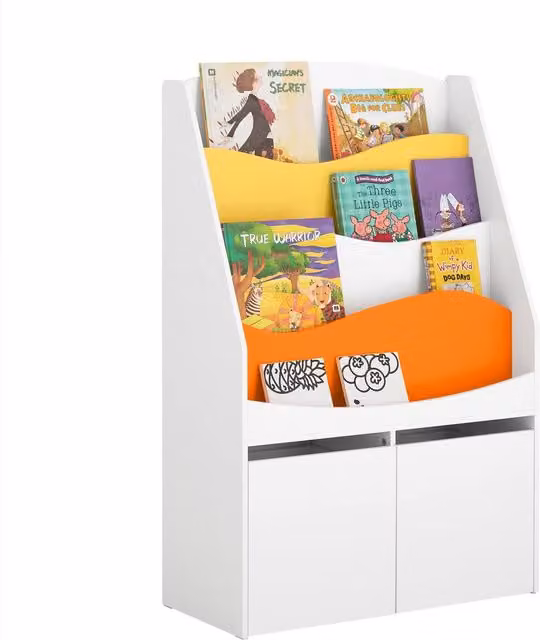 SoBuy Kids Storage Display Shelf with Adjustable Shelves, White and Multicolour, Wood
