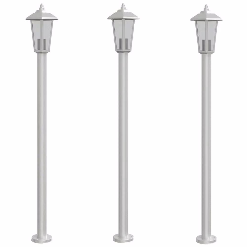 Berkfield Home Set of 3 Silver Stainless Steel Outdoor Floor Lantern Lamps, Height: 120 cm – 2