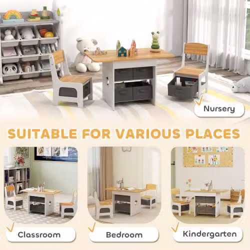 AIYAPLAY Kids Table and Chair Set in Brown and White with 6 Removable Drawers – 4