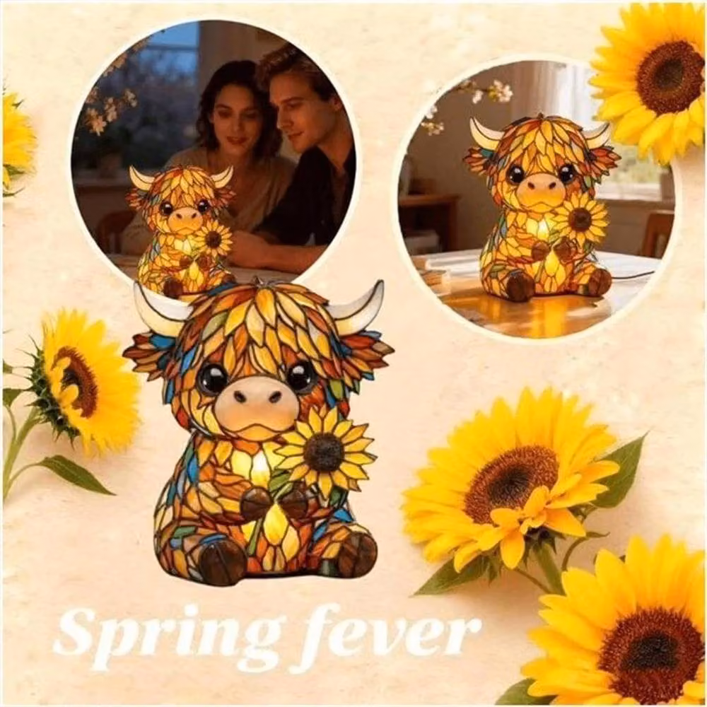 Ventryn 3D LED Highland Cow and Sunflower Night Light, Yellow and Multicolour Table Lamp – 4