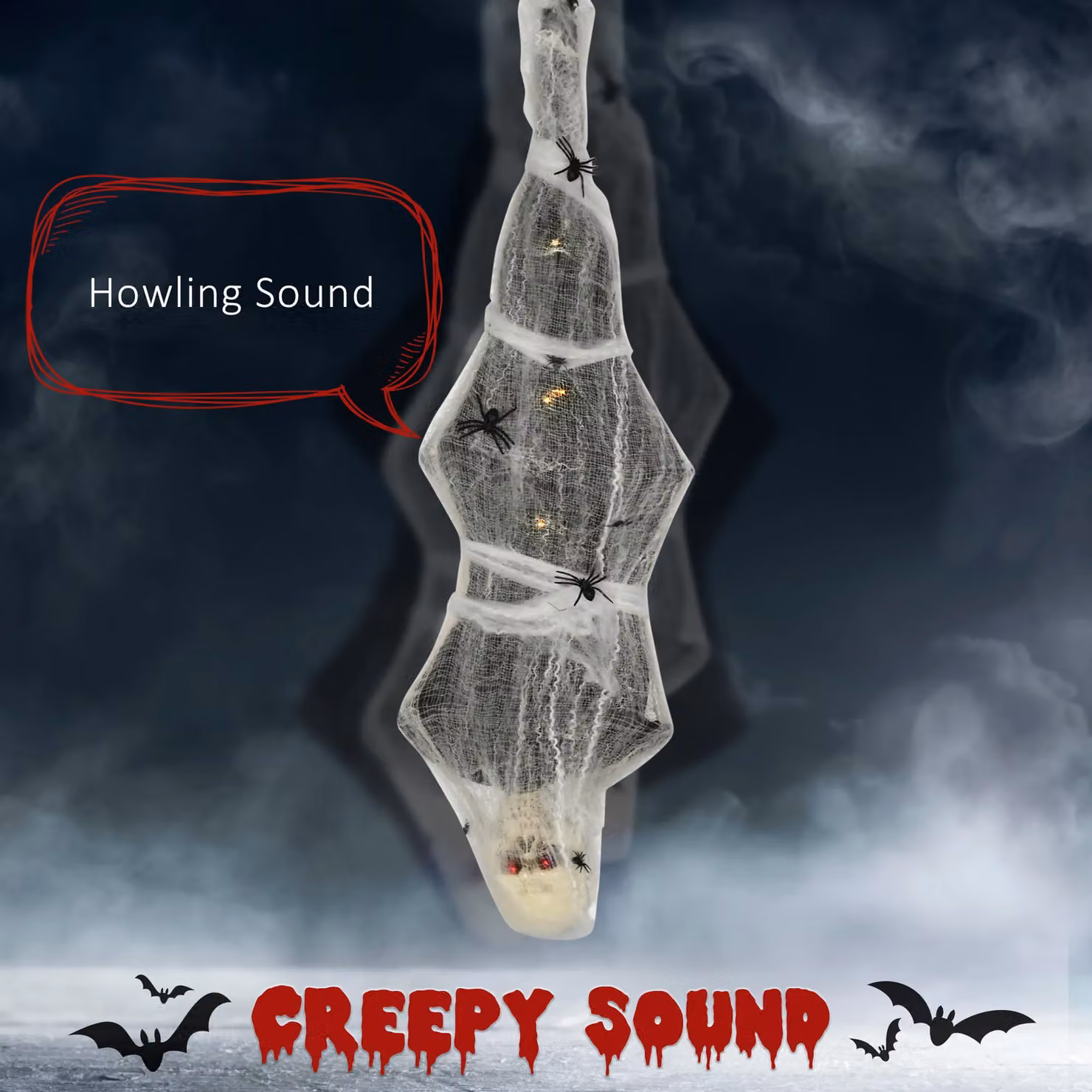 HOMCOM Animated Halloween Hanging Mummy with Spider Web in Grey – 3