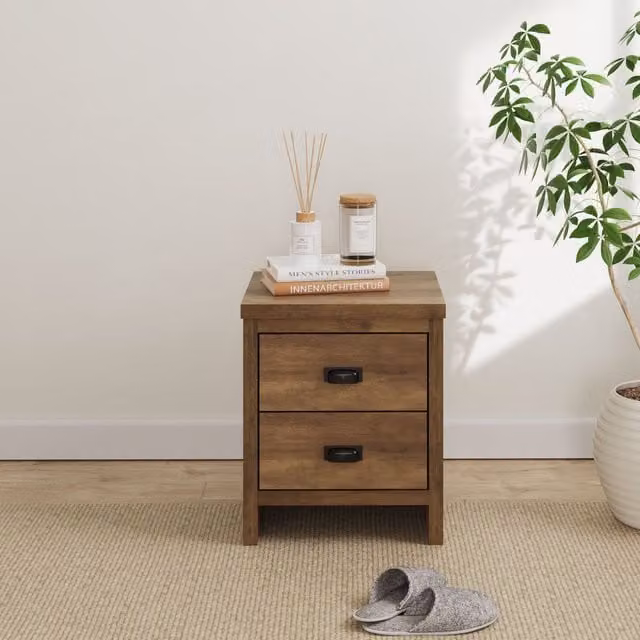 GFW Boston 2 Drawer Bedside Table in Wild Oak Brown