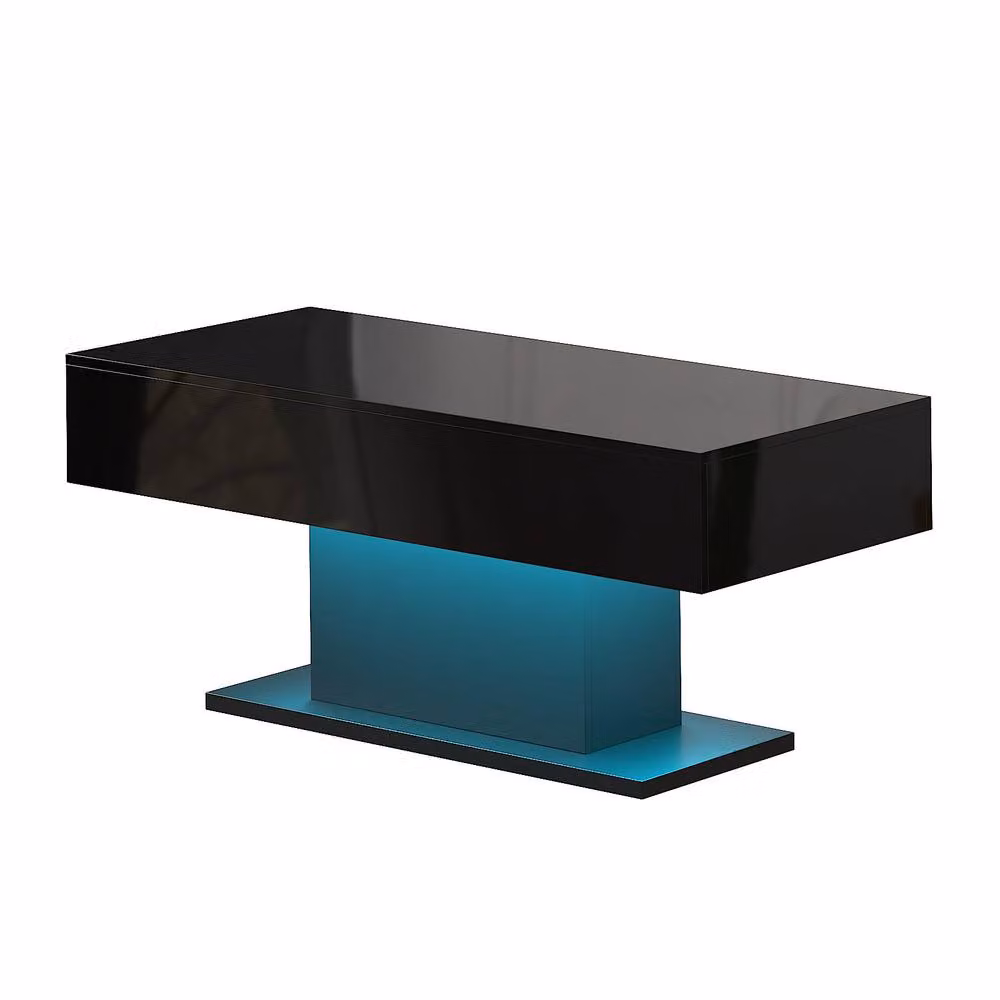 KEEPREAPER Rectangular LED Coffee Table with 2 Drawers in Black High Gloss Wood, W/D/H: 110 x 55 x 50 cm – 2