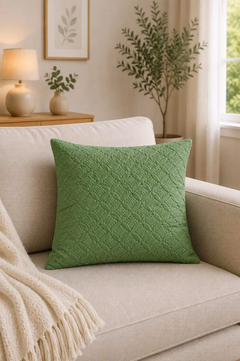 Homescapes Green Ultrasonic Quilted Embossed Cushion Cover, W/D/H: 80 x 80 x 0 cm – 2