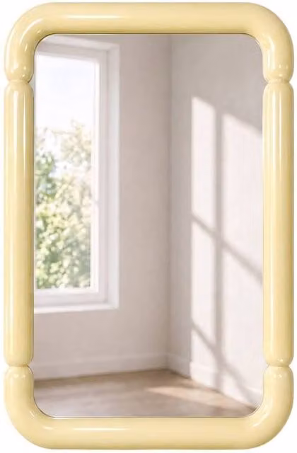 Sweekeec Rectangular Wood Decor Wall Mirror in Yellow, Width: 70 cm