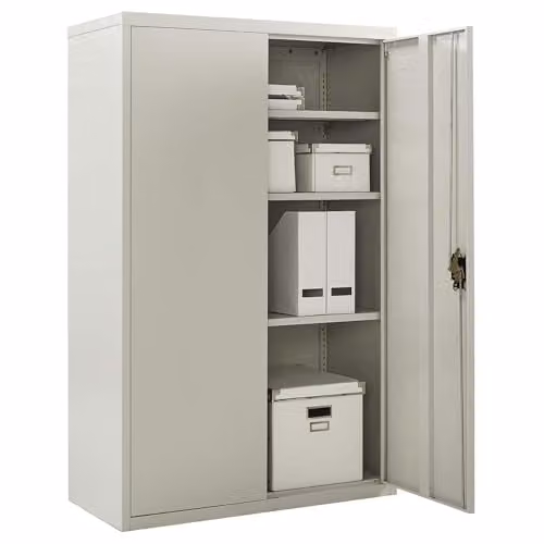 MMT Furniture Designs Ltd Metal Storage Cabinet with Lockable Hinged Doors and Adjustable Shelves, Grey, H 140 cm x W 90 cm x D 40 cm – 1