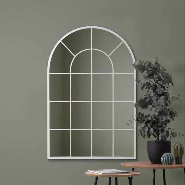 MirrorOutlet Arcus Modern Metal Wall Window Mirror in White