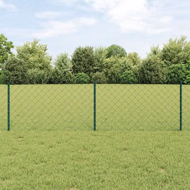 Berkfield Home Green PVC-Coated Steel Chain Link Fence with 10 In-Ground U Posts, W: 10 m, H: 0.6 m