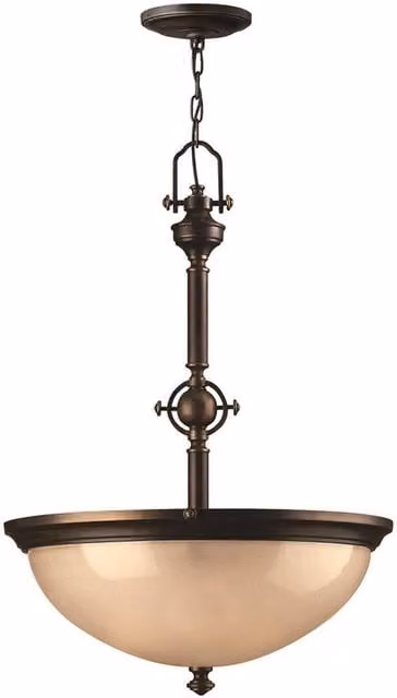 Elstead Mayflower 3 Light Suspended Ceiling Pendant in Bronze with White Glass Dome and E27 Fitting
