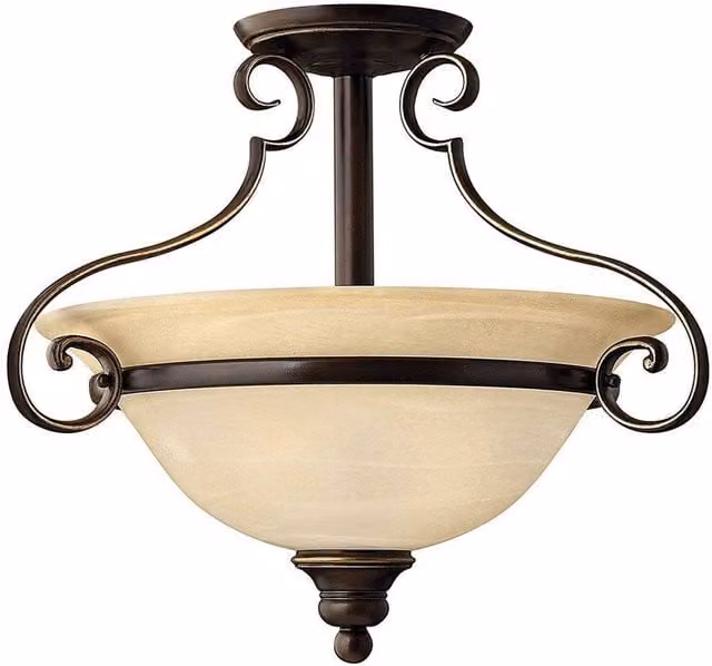 Netlighting Cello 2 Light Semi Flush Ceiling Light in Antique Bronze and Brown