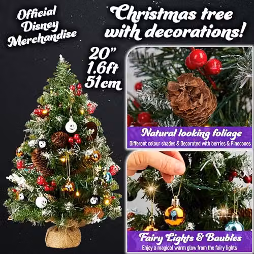 Disney Nightmare Before Christmas Tabletop Christmas Tree with 12 Baubles and LED White String Lights in Multi Colour – 2