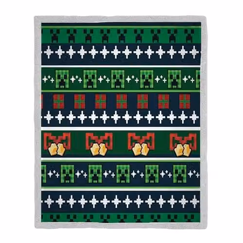 Character World Minecraft Bells Fleece Blanket with Sherpa, Multicolour – 1