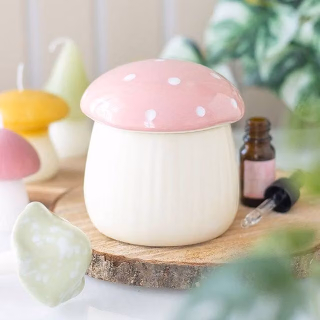 Uniqueful Pink Ceramic Mushroom Oil Burner for Tealights