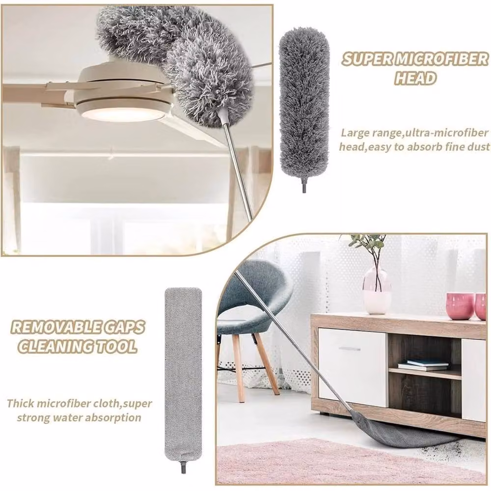 FLAVORA Grey Microfibre Duster with 250cm Extendable Telescopic Handle – 2