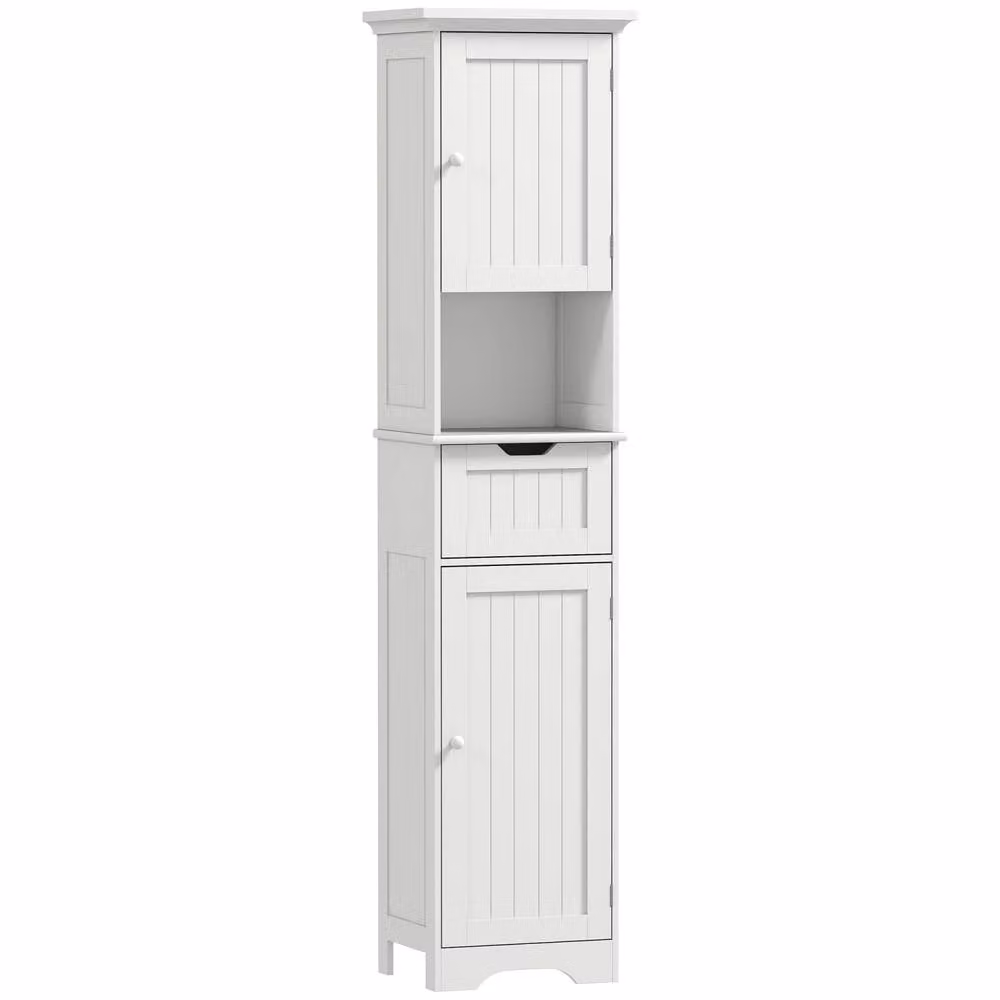 Wyld Haus Morale Slim White Freestanding Bathroom Storage Cabinet with Motion Sensor LED Lighting and Internal Shelves and Drawers H 170 x W 30 x D 2 cm – 2