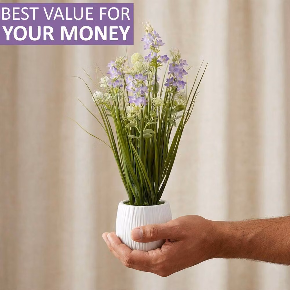 Crystals Modern Faux Artificial Lavender Plants in Pot, Purple and Green, Height: 50 cm – 2