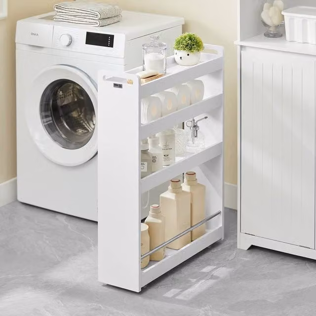 SoBuy Slim Metal Kitchen Trolley with 4 Shelves and Castors in Matt White