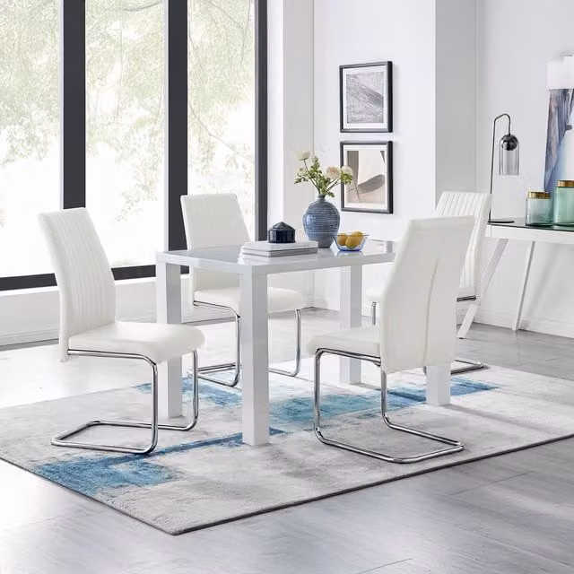 FurnitureboxUK Pivero White Dining Table and 4 Lorenzo Chairs Set