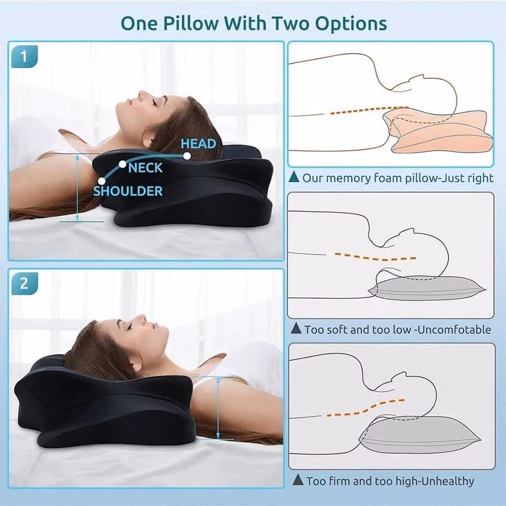 NESTLUNE Black Memory Foam Cervical Pillow for Neck and Shoulder Pain, Cot Size – 2