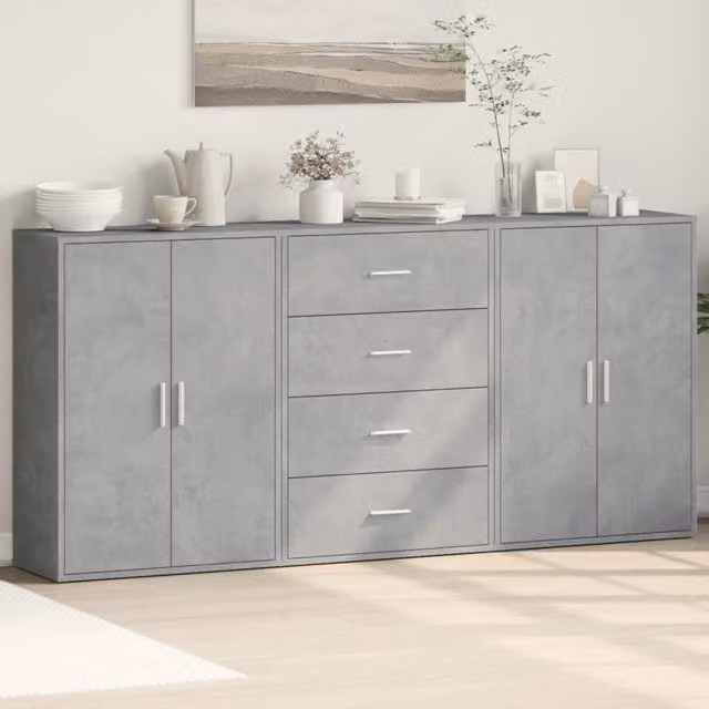 Berkfield Home Set of 3 Modern Sideboards in Concrete Grey, W/D/H: 60 x 31 x 84 cm